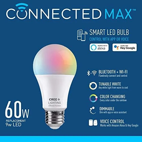 Connected Max Smart LED Bulb A19 60W Tunable White + Color Changing — Smart Light Bulb, Cree Lighting