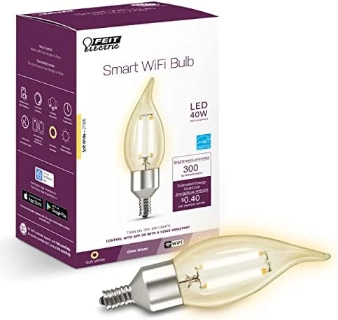 Flame Tip Filament Chandelier LED Smart Light Bulb — Smart Light Bulb, Feit Electric