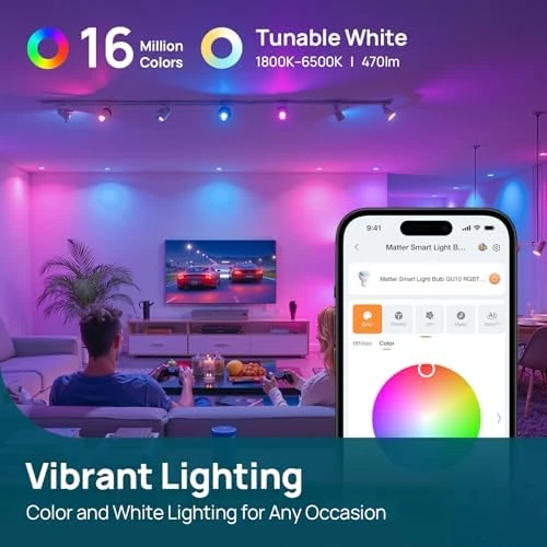 Matter GU10 Smart Light Bulbs, 40W 470LM Color Changing — Smart Light Bulb, Linkind