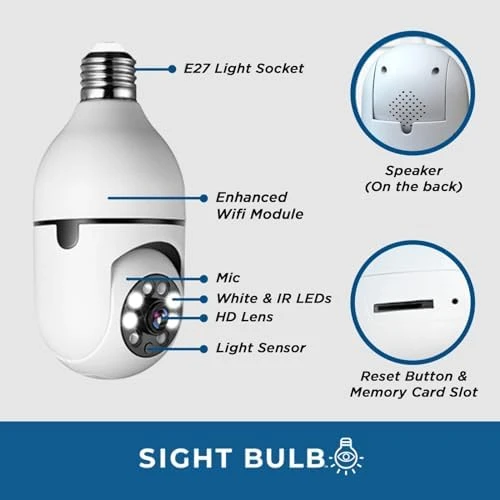 Security Camera, Two Way Talk 1080P HD Video WiFi Smart Camera, Indoor Outdoor Night Vision 360 Degree Motion Detection... — Security Camera, Sight Bulb