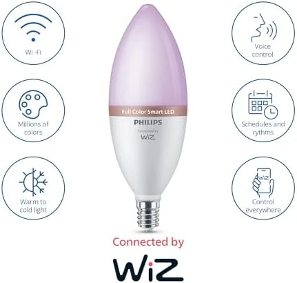 Smart 40W B12 Color LED Candle-Shaped Bulb 4-Pack — Smart Light Bulb, Philips
