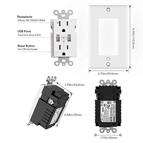 Smart In-Wall Outlet with USB Ports — Smart Plug, iLintek