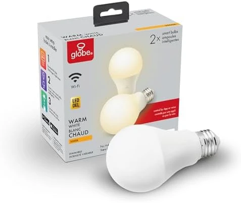 Smart Wi-Fi LED Light Bulb 2-Pack, Dimmable Frosted — Smart Light Bulb, Globe Electric