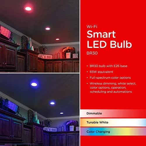 Wi-Fi LED Smart Light Bulb, BR30, 65W Equivalent, RGB, Color Changing, White Select Tunable 2700K - 6500K, Dimmable,... — Smart Light Bulb, UltraPro