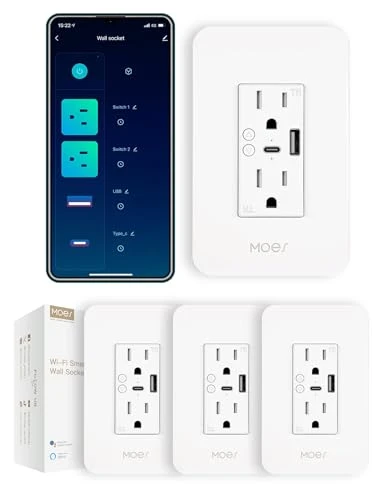 WiFi Smart Wall Outlet, 15A Divided Control 2 in Wall Socket with USB Interface — Smart Plug, MOES