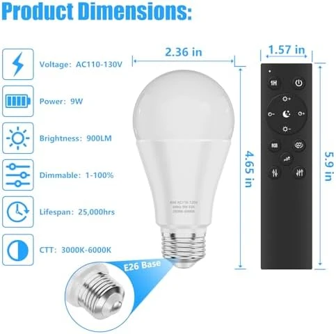 A19 LED Light Bulbs with Remote Control — Smart Light Bulb, MXhme