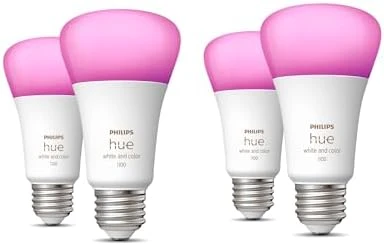 A19 White and Color Ambiance LED Smart Color-Changing Bulb (Pack of 4) — Smart Light Bulb, Philips Hue