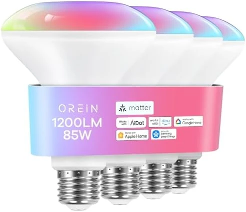 Matter Smart Light Bulb, 1600 Lumens 100W Equivalent, Color Changing, 2 Pack — Smart Light Bulb, OREiN