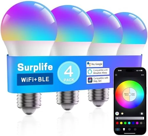 Smart Led Light Bulbs, Wi-Fi Magic Home Light Bulbs for Alexa & Google Assistant, E26, A19 Music Sync Color Changing... — Smart Light Bulb, ZMFUTY