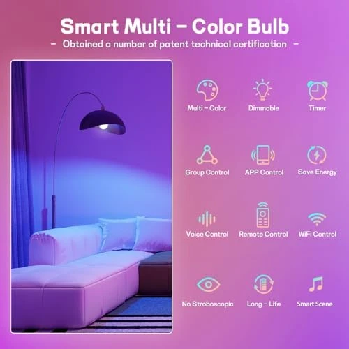 Smart Led Light Bulbs, Wi-Fi Magic Home Light Bulbs for Alexa & Google Assistant, E26, A19 Music Sync Color Changing... — Smart Light Bulb, ZMFUTY