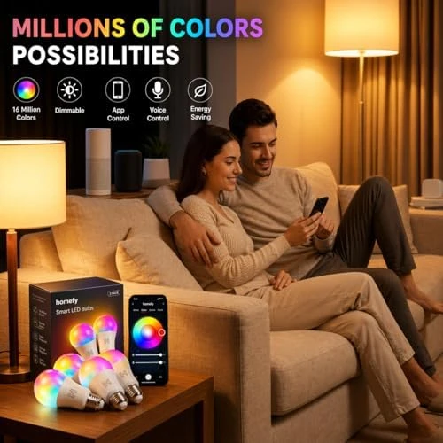 Smart Light Bulbs 2 Pack, A19 Color Changing LED (800 Lumens), WiFi & Bluetooth, Music Sync, Compatible with Alexa &... — Smart Light Bulb, Homefy