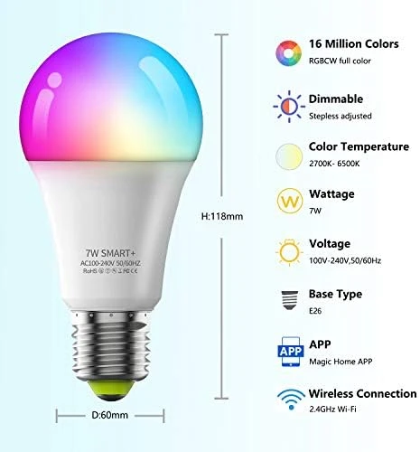 Smart Light Bulbs, WiFi & Bluetooth 5.0, Work with Alexa Google Assistant, App Control, Color Changing LED Bulb, E26... — Smart Light Bulb, Vanance