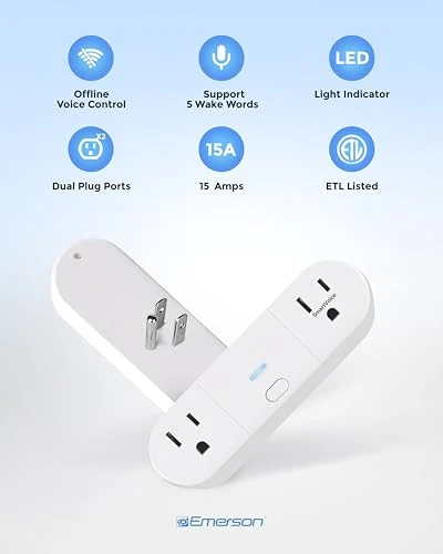 SmartVoice 2-in-1 Dual Smart Plug Outlet — Smart Plug, Emerson