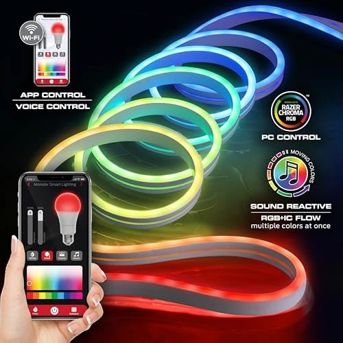 16.4 Ft. RGB + IC Flow Flexible Neon Outdoor LED Smart Light Strip — LED Strip Lights, MONSTER