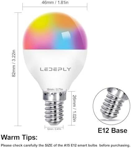 A15 LED Smart Bulb, 5W=40W, E12 Base, G45, 4 Pack — Smart Light Bulb, LEDEPLY