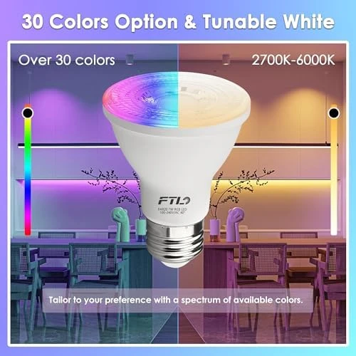 PAR20 LED Bulbs Color Changing with Remote Control — Smart Light Bulb, FTL