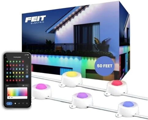 Permanent Outdoor Lights, Smart RGBIC with Tunable White String Lights — LED Strip Lights, Feit Electric
