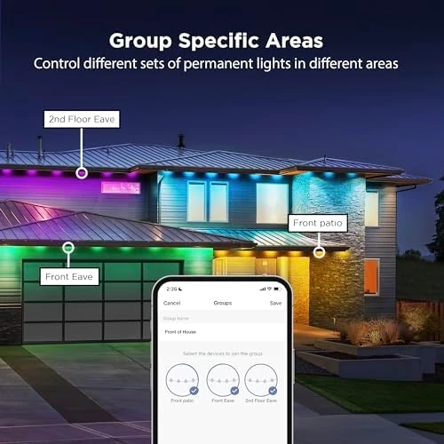 Permanent Outdoor Lights, Smart RGBIC with Tunable White String Lights — LED Strip Lights, Feit Electric