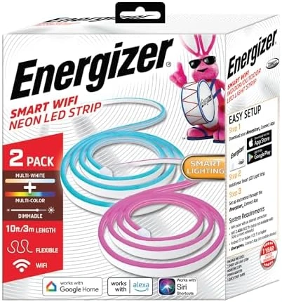 Smart 2pk Neon LED Light Strips, 20 Ft RGBW Wi-Fi LED Rope Light — LED Strip Lights, Energizer