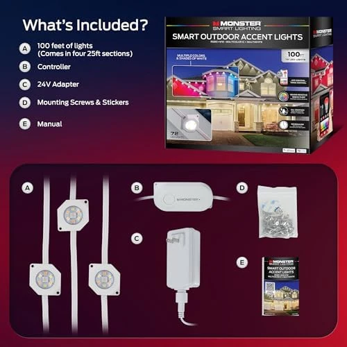Smart Permanent Outdoor Lights, 100ft — LED Strip Lights, MONSTER