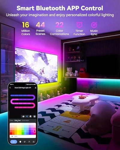 Smart RGB+IC LED Strip Lights with App and Music Sync — LED Strip Lights, Pak