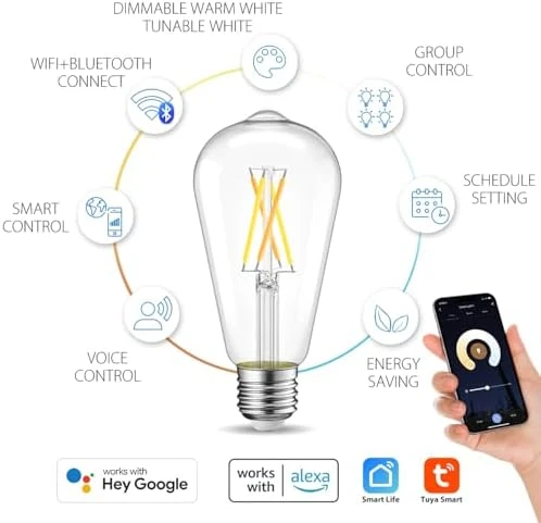 WiFi Dimmable Vintage LED ST21 Edison Smart Bulb — Smart Light Bulb, LVWIT