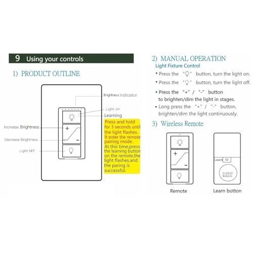 Dimmer Switch with Wireless Remote Control — Smart Switch, GREENBELL