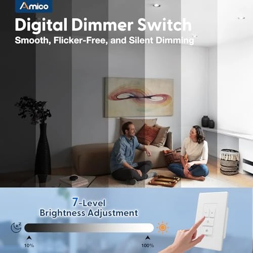 Electronic Dimmer Switch, Touch Button Control, Single-Pole with LED Indicator — Smart Switch, Amico