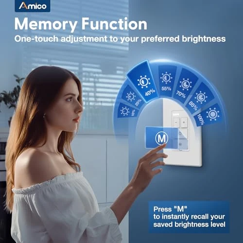 Electronic Dimmer Switch, Touch Button Control, Single-Pole with LED Indicator — Smart Switch, Amico