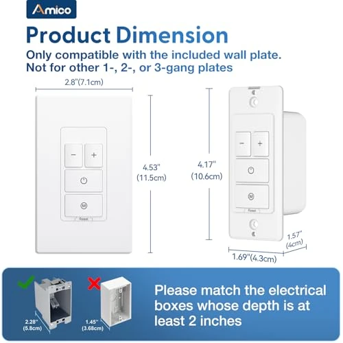 Electronic Dimmer Switch, Touch Button Control, Single-Pole with LED Indicator — Smart Switch, Amico