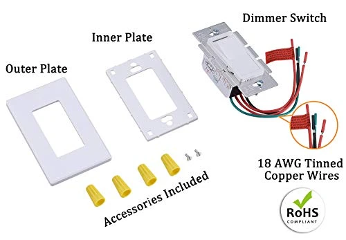 In Wall Dimmer Switch for LED Light/CFL/Incandescent, 3-Way Single Pole Dimmable Slide, 600W max Incandescent, 150W max... — Smart Switch, CLOUDY BAY