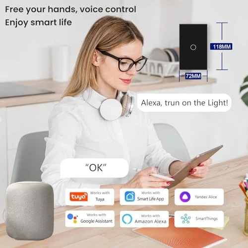Smart Light Switch 1 Button, Black — Smart Switch, TOZENVAN
