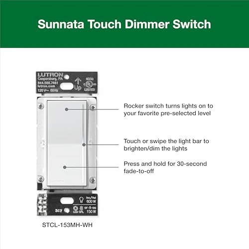 Touch Dimmer Light Switch with Wallplate — Smart Switch, Lutron