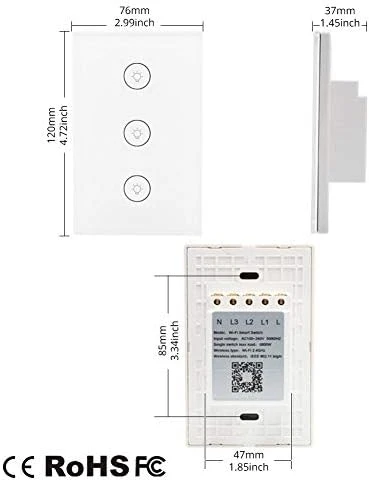 WiFi Smart Wall Touch Light Switch Glass Panel — Smart Switch, MOES