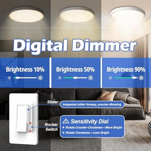 Digital Dimmer Light Switch, Single Pole/3-Way LED Slide Dimmer — Smart Switch, ThunderWay