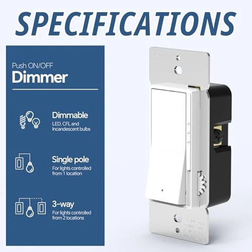 Digital Dimmer Light Switch, Single Pole/3-Way LED Slide Dimmer — Smart Switch, ThunderWay