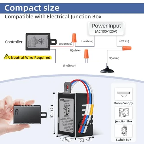 Wireless Dimmer Switch (Black) 2 Pack — Smart Switch, Sunmerit