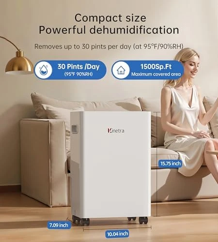 1500 Sq Ft Dehumidifier with Drain Hose & Smart Control — Dehumidifier, inetra