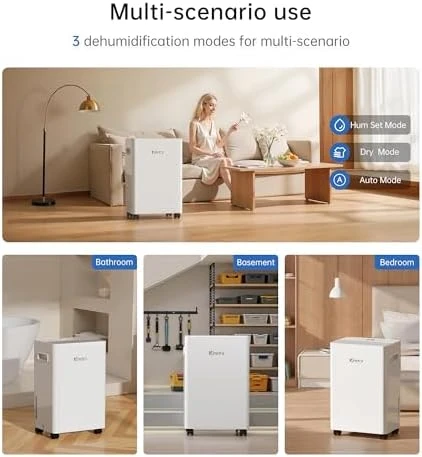 1500 Sq Ft Dehumidifier with Drain Hose & Smart Control — Dehumidifier, inetra