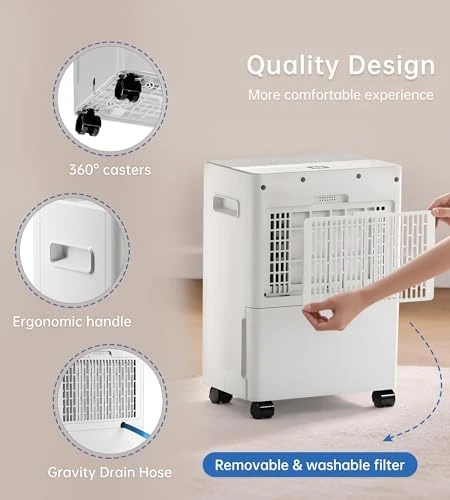 1500 Sq Ft Dehumidifier with Drain Hose & Smart Control — Dehumidifier, inetra