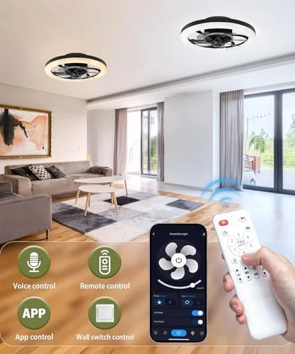 2 in 1 WiFi RGB-LED Ceiling Fan with Lights and Remote — Smart Fan, Vookea