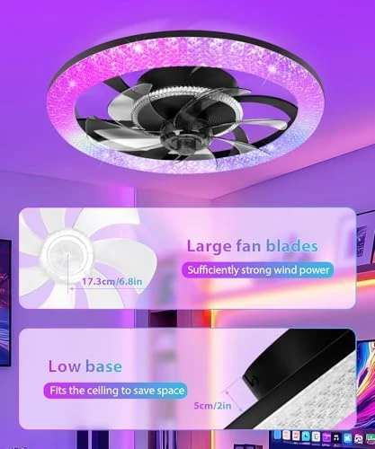 2 in 1 WiFi RGB-LED Ceiling Fan with Lights and Remote — Smart Fan, Vookea