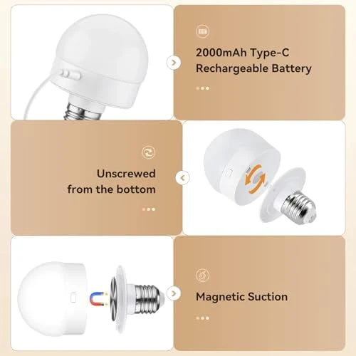 2 Pack Rechargeable LED Light Bulbs with Remote — Smart Light Bulb, JIOODICH