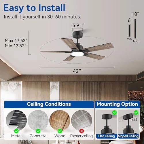 42-Inch Smart Ceiling Fan with Lights Remote, APP & Voice Control — Smart Fan, Hoenofly