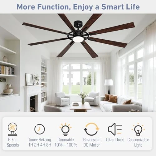 72 Inch Smart Ceiling Fan with Light and Remote — Smart Fan, Homlit