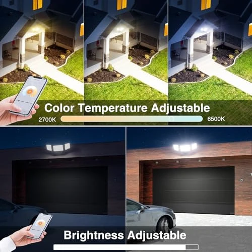 100W Smart Flood Lights Outdoor, 3 Adjustable Heads, 9000LM Dimmable Hardwired Security Light, WiFi Alexa Control... — Smart Light Bulb, Onforu