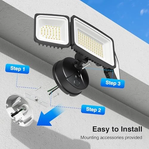100W Smart Flood Lights Outdoor, 3 Adjustable Heads, 9000LM Dimmable Hardwired Security Light, WiFi Alexa Control... — Smart Light Bulb, Onforu