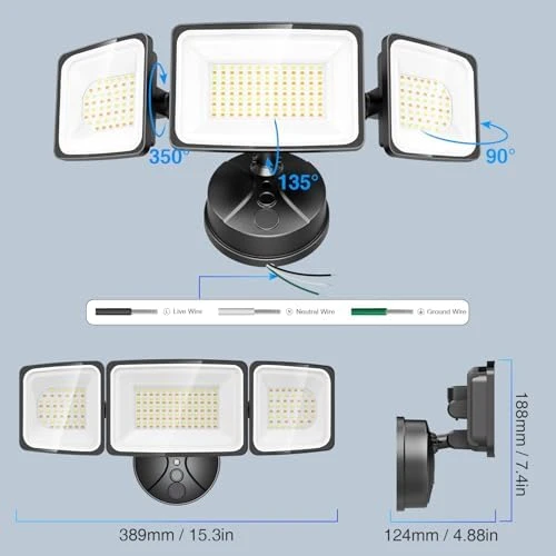 100W Smart Flood Lights Outdoor, 3 Adjustable Heads, 9000LM Dimmable Hardwired Security Light, WiFi Alexa Control... — Smart Light Bulb, Onforu