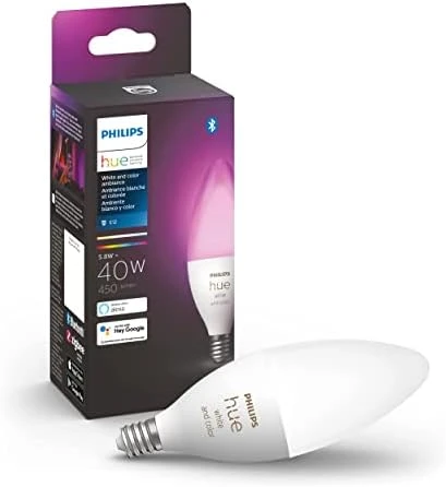 40W B39 Candle-Shaped LED Bulb - White Ambiance - 1 Pack - 450LM - E12 - Indoor — Smart Light Bulb, Philips