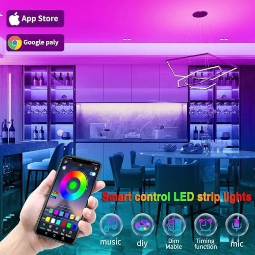 50ft Led Strip Lights, Smart Led Lights Strip Music Sync Color Changing Lights App Control and 23keys Remote, Led Lights... — LED Strip Lights, Tenmiro